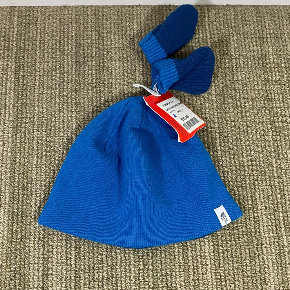 NEW North Face Infant Reversible Beanie & Mitten Set - Hero Blue